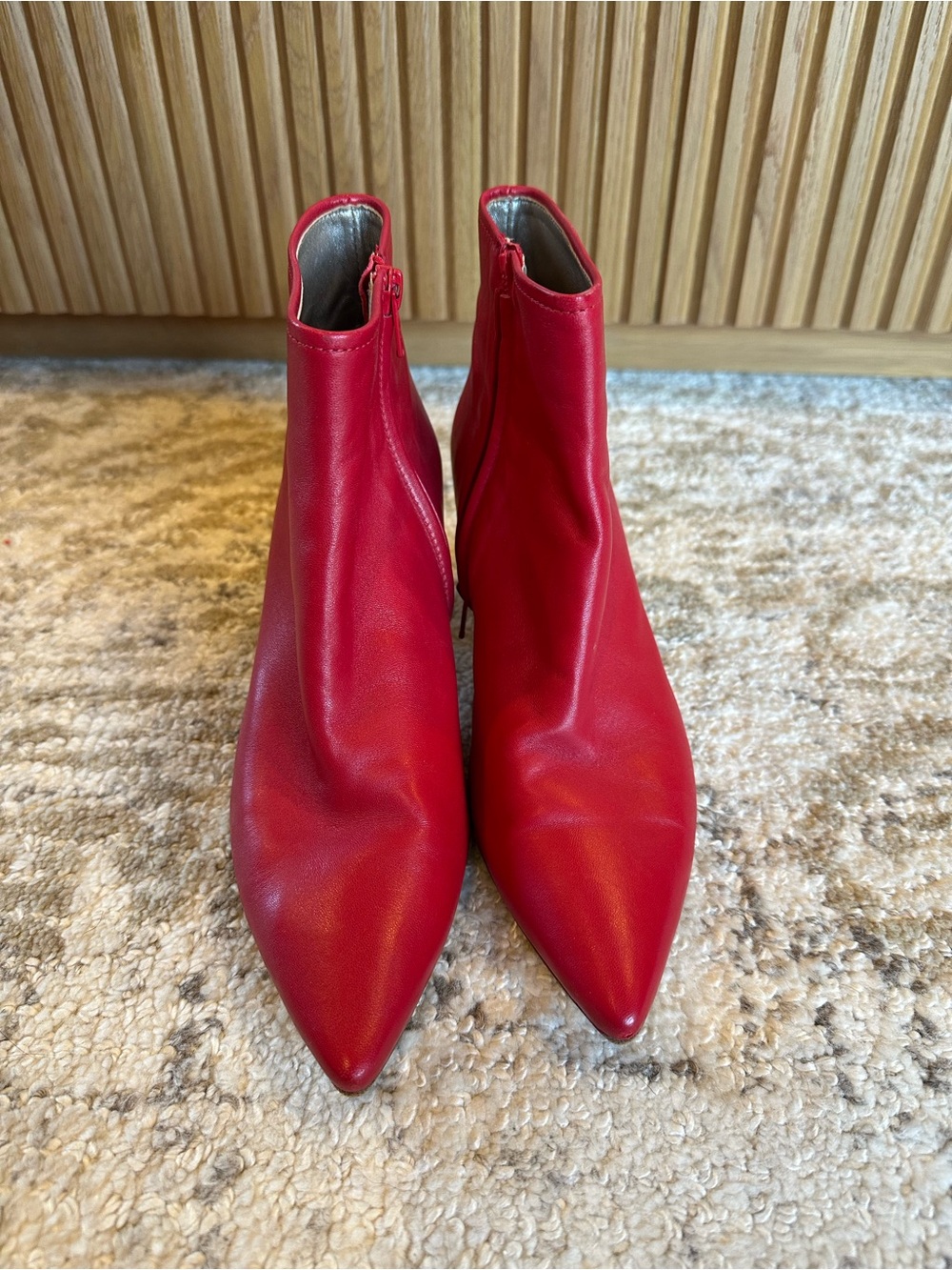 Agl Red Pointed-Toe Leather Ankle Booties